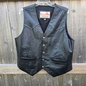 Saguaro West Trading Co Vest Mens Large Black Leather Western Biker Snap Front